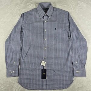 Ralph Lauren Button Down Dress Shirt Men's 15.5‎ / 39 Blue Plaid Custom Fit NWT